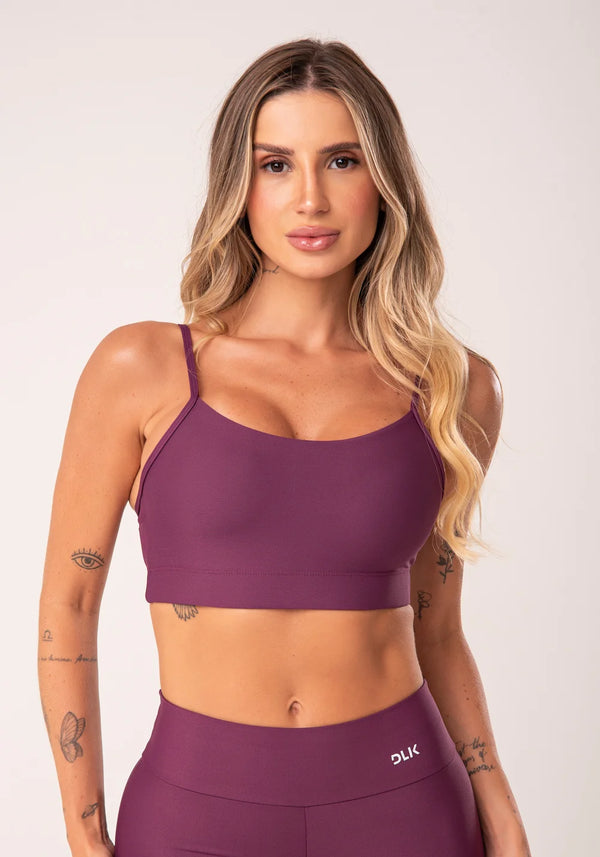 Wine-colored fitness top with thin straps and basic cups DLK