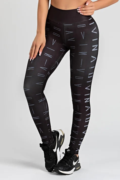 Black Divine Print Leggings